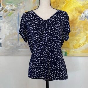 Laura Ashley navy and white spotted top